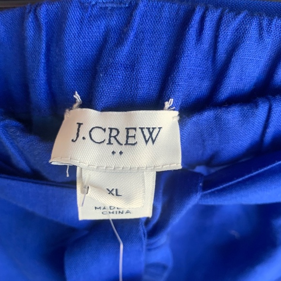 J. Crew Royal Blue Linen Blend Skirt XL Knee Length Pockets Lined Elastic Waist - Picture 6 of 9